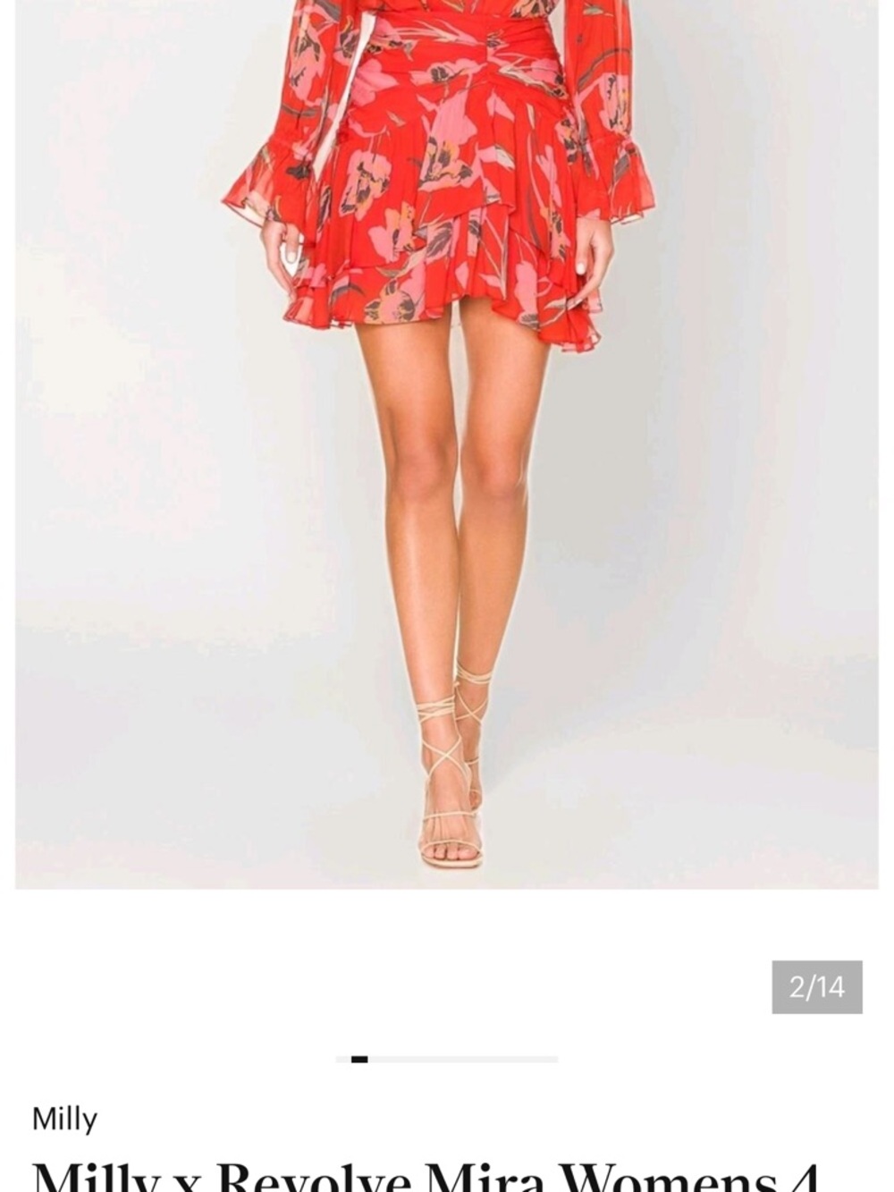 Milly Red Floral Button-Front Dress with Pink and Green Print - Picture 4 of 5